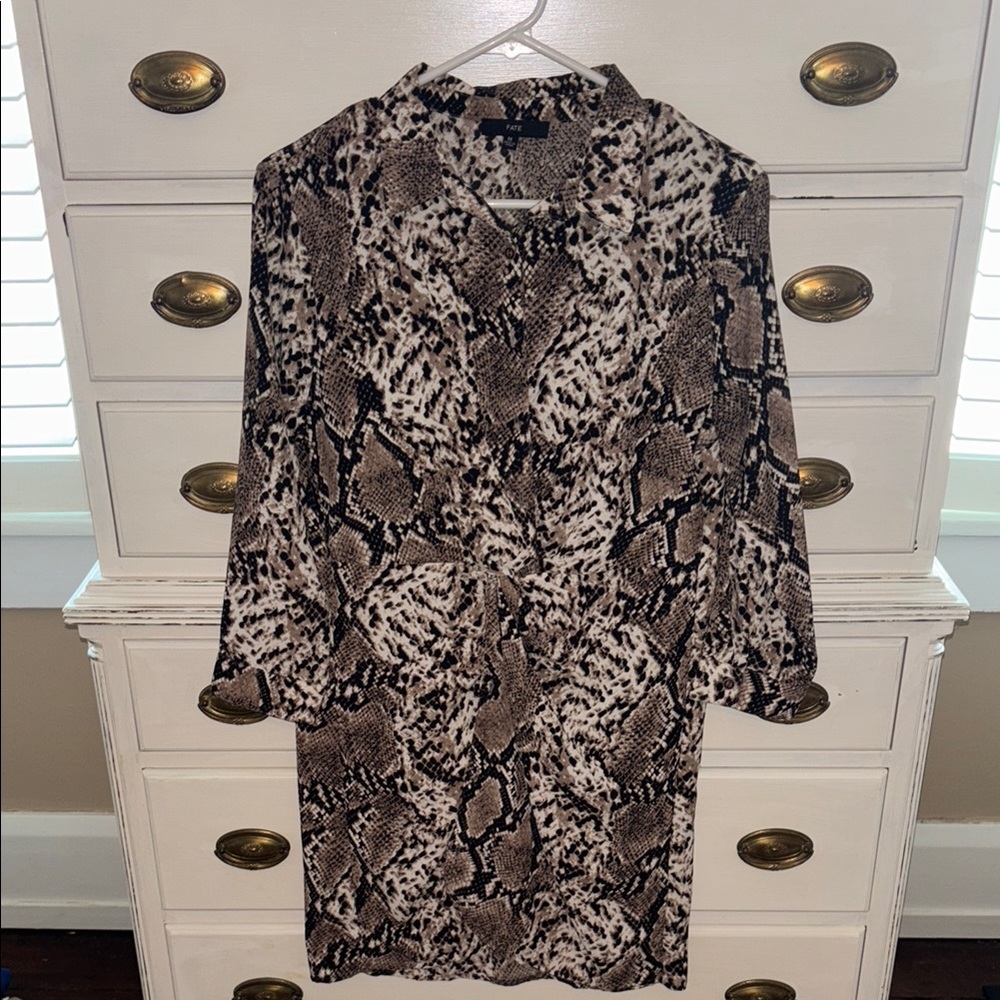 Fate Snakeskin Long Sleeve Dress - Brown and Black